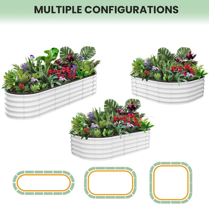 Galvanized Raised Garden Bed, 8x2x1.5Ft Metal Planter Box Outdoor, Oval Open-Ended Base Planter Raised Boxes for Vegetables Flower Herb,Beige