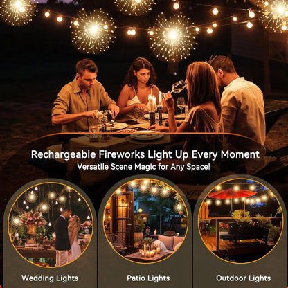 SeaShine 800LED Fireworks Lights Outdoor, Rechargeable Hanging Fairy Starburst Lights, Waterproof Smart Firework Light with Remotes, 8 Modes, Timer for Garden Weddings Outdoor Christmas Decor 4 Pack