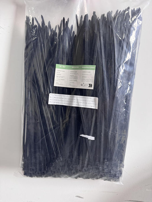 XINGO 1000 PCS Black Zip Ties 8 Inch, 60 LBS Tensile Strength, Self-Locking Nylon Plastic Nylon PA66 Wire Ties for Indoor and Outdoor Use