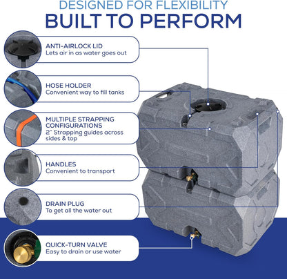 Exodus 35 Gallon Water Storage Tank by Rockwell Products | Emergency Water Storage Container | Stackable, BPA Free, Made in The USA (Granite)