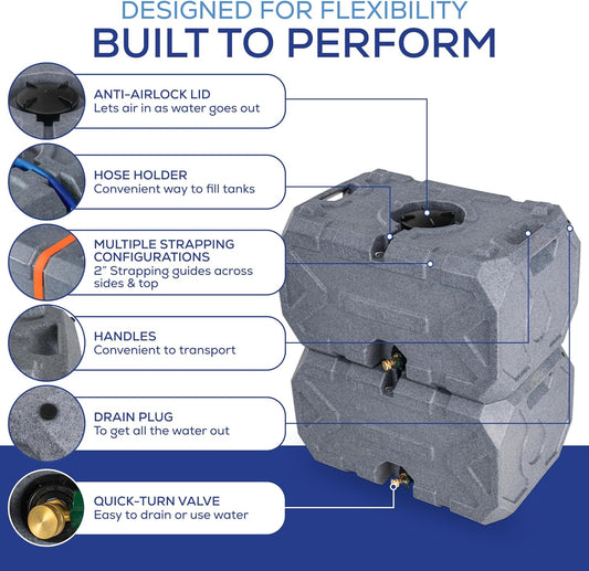 Exodus 35 Gallon Water Storage Tank by Rockwell Products | Emergency Water Storage Container | Stackable, BPA Free, Made in The USA (Granite)
