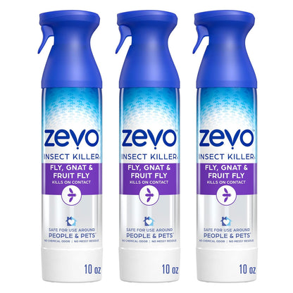 Zevo Flying Insect Killer Spray - Bug Spray for Home Use - Versatile Gnat, Mosquito, Fruit Fly Killer & More - with Rosemary & Cornmint Oil - for Indoor & Outdoor Use (3 Bottles)