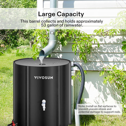 VIVOSUN Collapsible Rain Barrel, 53 Gallon Water Storage Tank with 1000D Oxford Cloth, Portable Rain Collection System Includes Two Spigots and Overflow Kit, Black