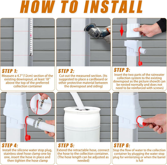 Rainwater Collection System Downspout Diverter for Collecting Rainwater Rain Barrel Diverter Kit Transfer Gutter Downspout(White)