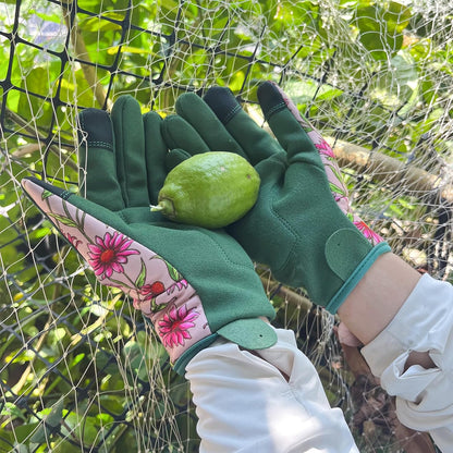 Gardening Gloves for Women, Garden Gloves with Touch Screen, Thorn Proof Puncture Resistant Working Gloves, Gardening Gifts for Women (Green with Pink Flowers, Medium)