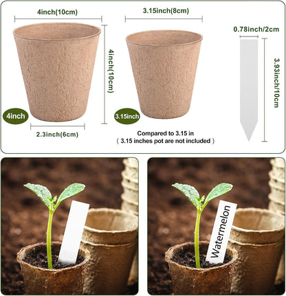 4 Inch Peat Pots, 50PCS Biodegradable Plant Starting Pots Round Nursery Pot, Garden Germination Nursery Pot Bonus 20 Plant Labels (4 Inch, 50P)