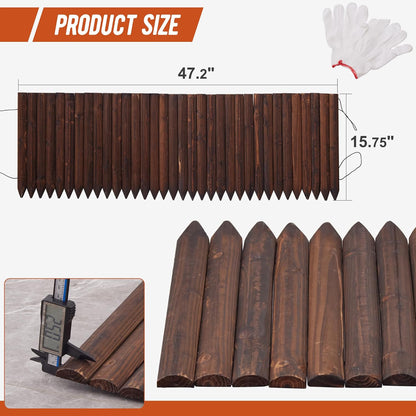 Garden Edging Border Wood Fence for Yard Patio Path Decorative Landscape Edging Flower Bed, 15.7" H-3pcs