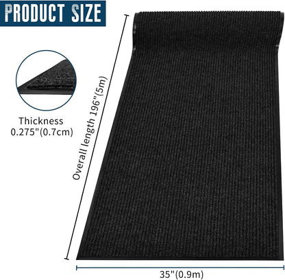 Rubber Door Mat About W3' ×L16' Heavy Duty Large Outdoor Indoor Mat Durable Entrance Doormat Waterproof Rubber Back Rugs for Home Entryway Patio Porch Office Business Areas (Black)
