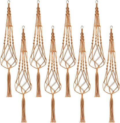Sorbus Macrame Plant Hanger (8 Pack) Indoor Outdoor Hanging Plant Pots Cotton Rope, Elegant for Home, Patio, Garden (Brown)