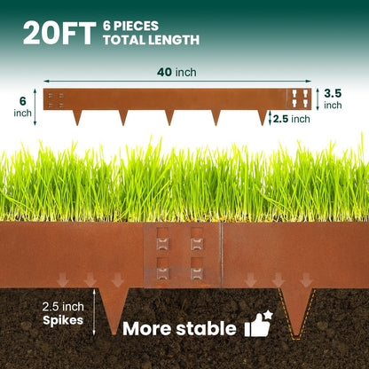 Corten Steel Landscape Edging 40" Lx 6" H Steel Landscaping Edging 6 pcs Metal Landscape Edging Garden Border Edge Patina for Yard Lawn Outdoor Flower Plant by GZGNEEVL