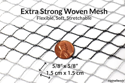AlpineReach Garden Netting 15 x 50 ft Heavy Duty Bird Net, Deer, Plant Protection Extra Strong Woven Mesh, Reusable Kit with Zip Ties, Animal Fencing for Fruits Trees, Green