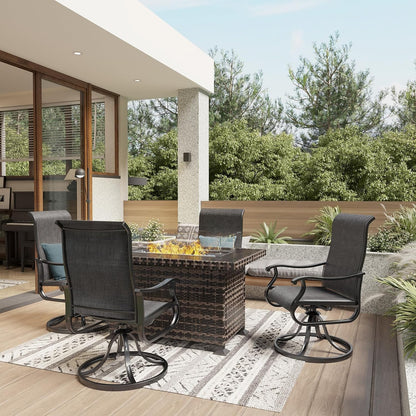 Amopatio Patio Swivel Chairs Set of 4, Outdoor Swivel Rocker Dining Chairs with All Weather Textilene High Back & Metal Frame, for Backyard Deck Lawn, Dark Grey