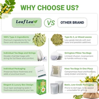 LeafLea 40 Senna Tea Bags – 100% Pure Senna Leaves, Herbal Laxative Tea for Gentle Constipation Relief, Caffeine-Free, Sugar-Free, Gluten-Free, Non-GMO, Vegan, Supports Digestive Health