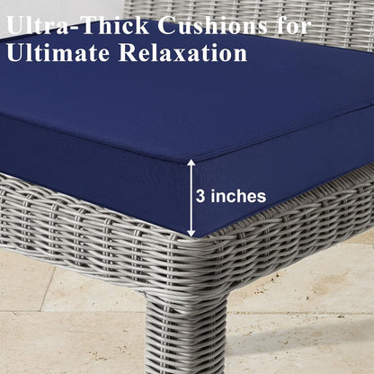 Outdoor Chair Cushions Set of 2 for Patio Furniture 18.5x16x3 Inch Waterproof Patio Chair Cushion 3 Year Color Fastness Rectangle Elastic Foam Garden Couch Pads with Ties and Handle,Blue