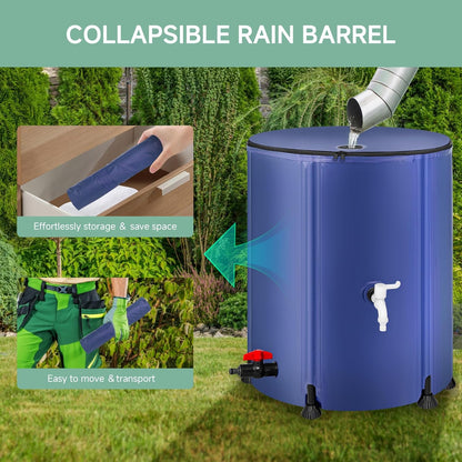 Collapsible Rain Barrel Water Storage Containers-53 Gallon Portable Rainwater Collect System Water Tank to Collect Rainwater from Gutter Downspout Water Catcher with Spigots,Filter＆Overflow Kits