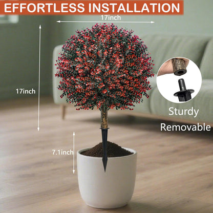 Fall Artificial Boxwood Topiary Ball Tree Bushes with Ground Spike, Set of 2 Outdoor Faux Shrub Topiary Ball, 24" UV Resistant Fake Boxwood Plants for Potted Planter,Indoor,Autumn