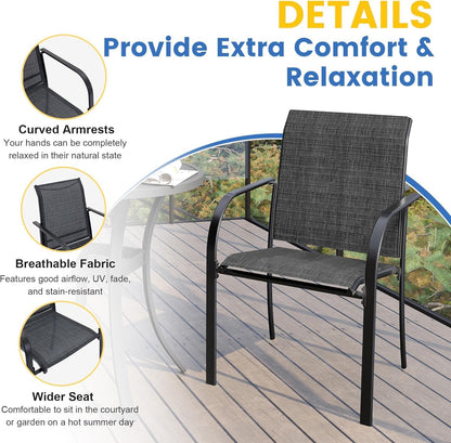 VICLLAX 5 Pieces Patio Dining Set for 4, Outdoor Furniture Set Includes 40.7" Round Patio Table and 4 Patio Stackable Chairs, Black Tabletop and Grey Fabric