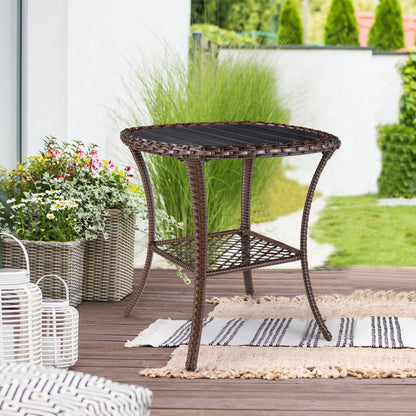 Outdoor Side Table Patio Wicker Coffee Table Outdoor End Table Rattan Bistro Table with Storage & Poly Lumber Table Top Square for Outside Balcony Porch Backyard Deck Brown
