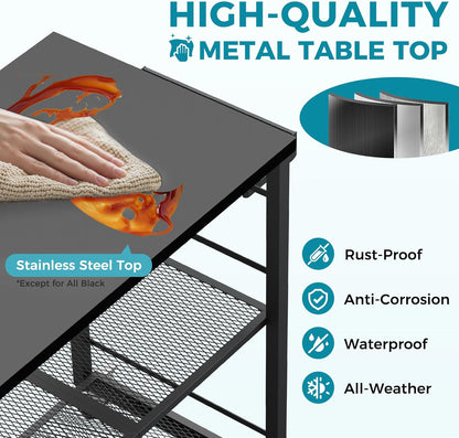Ciokea Folding Outdoor Grill Cart with Wheels, 3-Shelf Grill Table with 27x18 in Table Top, Rolling Pizza Oven Stand, Metal Portable Cart for BBQ Patio Camping (All Black)