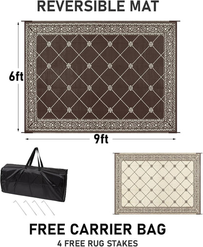 HiiARug Outdoor Patio Rugs 6x9Ft Outside Rugs Patio Waterproof Plastic Straw RV Camping Rug Reversible Mats Large Floor Mat and Rug for Patio, Backyard, Deck, Picnic, Beach, Trailer (Brown)