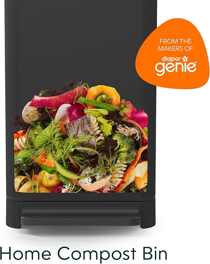Kitchen Compost Bin, Black Stainless-Steel Large, 3.6 Gallon, Indoor Odorless Composting, Hands-Free, Washable Parts, Includes 8 Tear-Off Compostable Bags and 1 Carbon Filter