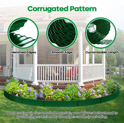 Corrugated Metal Garden Edging,Sturdy Tall Landscape Edging Borders with 6pcs Anchor Stakes, Perfect DIY for Flower Beds, Lawn and Pathway,Tree Surrounds,Paver Edges (Green 6"×20FT)