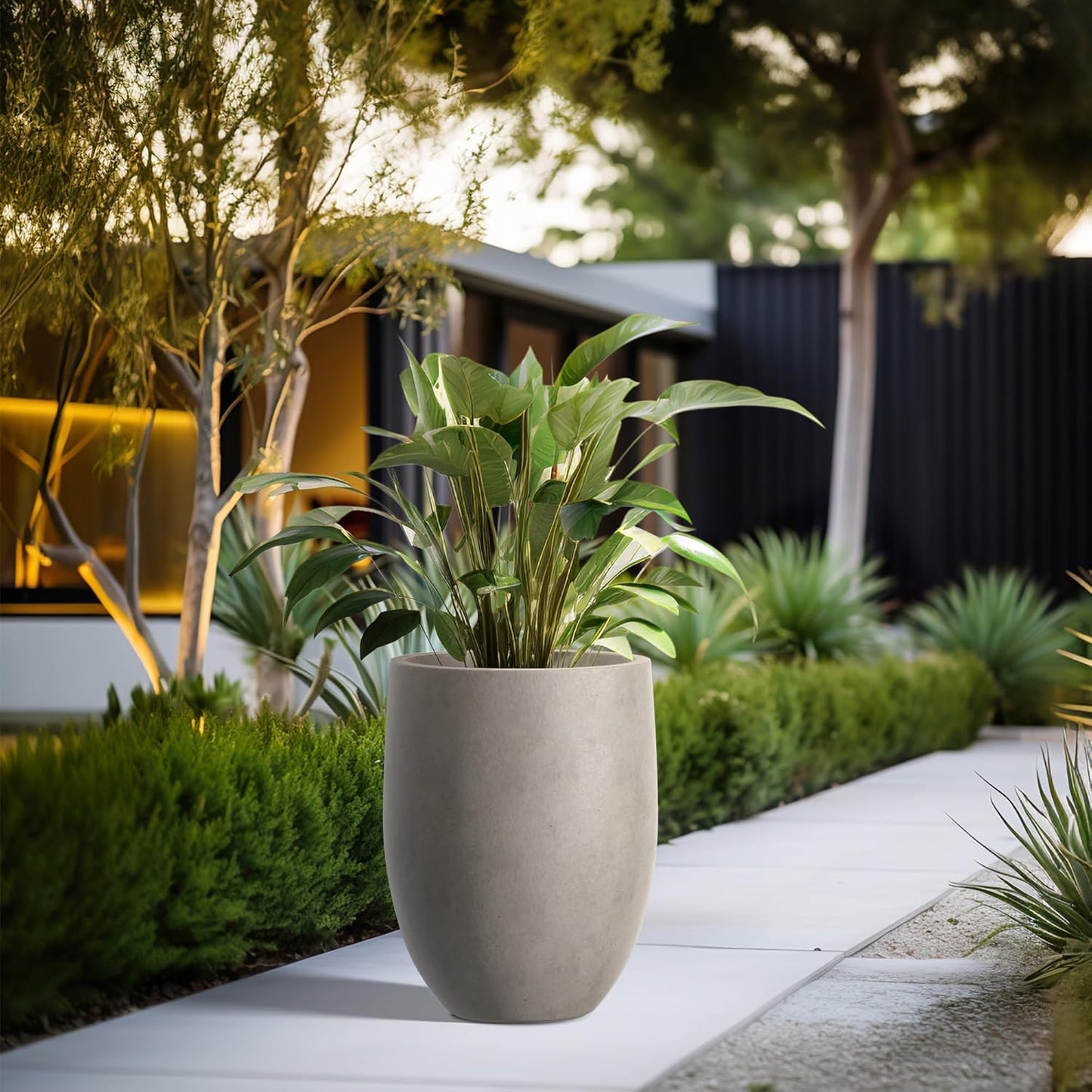 Kante 21.7" H Buff Concrete Tall Planter, Large Outdoor Indoor Decorative Pot with Drainage Hole and Rubber Plug, Modern Round Style for Home and Garden