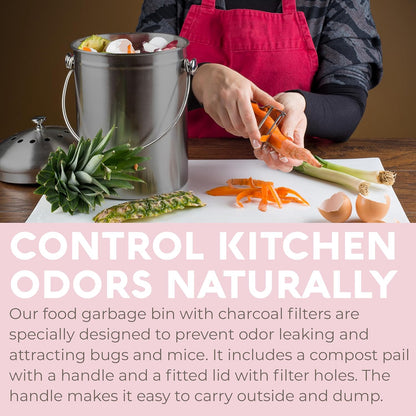 EPICA Countertop Compost Bin Kitchen | 1.3 Gallon | Odorless Composting Bin with Carbon Filters | Indoor Compost Bin with Lid | Stainless Steel Kitchen Composter for Food Scraps & Waste Recycling