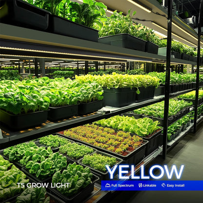 Barrina T5 Grow Lights for Indoor Plants, 4FT 160W (8 X 20W) Plant Grow Lights Indoor with Magnetic Bar, Linkable Plant Growing Lamps with Black Cover, Plug and Play, Yellow, 8 Packs