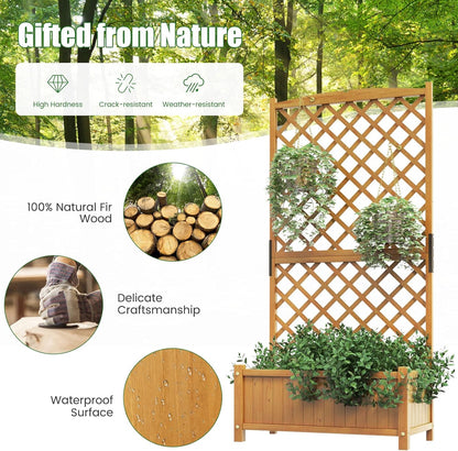HAPPYGRILL Raised Garden Bed with Trellis, 71" Planter Raised Bed with Drainage Holes, Freestanding Garden Planter for Vine Climbing Plants, Wooden Planter Box for Yard Balcony(2, Yellow)