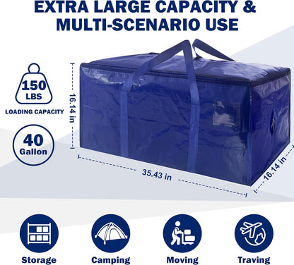 12 Pack Extra Heavy Duty Large Moving Bags with Strong Zipper & Carrying Handles, Sturdy Clothes Storage Bag Totes Bins, Packing Bags Moving Boxes College Moving Supplies, Dark Blue - 40 gal