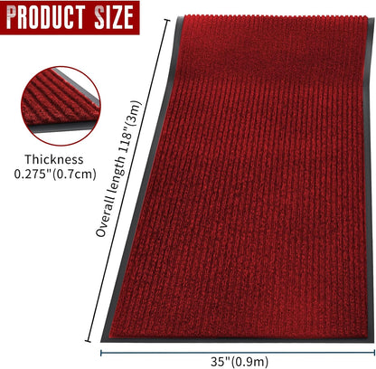 Rubber Door Mat About W3' ×L10' Heavy Duty Large Outdoor Indoor Mat Durable Entrance Doormat Waterproof Rubber Back Rugs for Home Entryway Patio Porch Office Business Areas (Wine Red)
