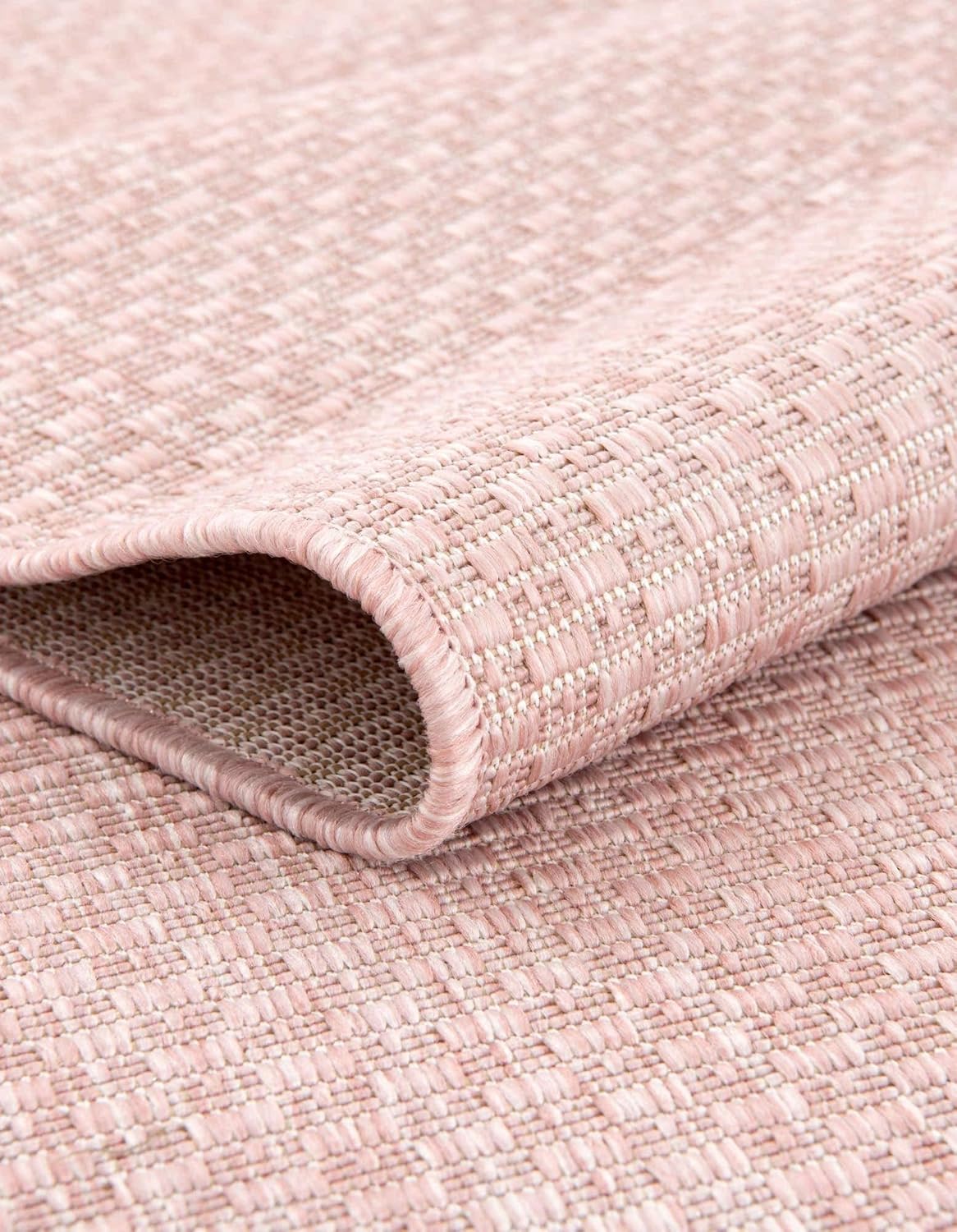 Unique Loom Collection Casual Transitional Solid Heathered Indoor/Outdoor Flatweave Area Rug (7' 10" x 11' Rectangle, Whisper Pink/Ivory)