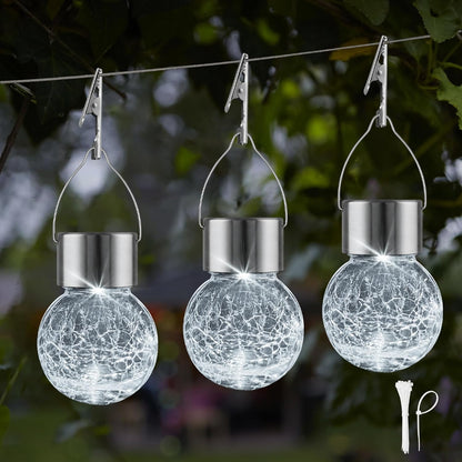 Solar Lights Outdoor Hanging Decorative Globe 24 Pack, Waterproof Solar Lantern with Handle and Clip, Solar Powered Glass Ball Lights for Garden Yard Fence Tree Umbrella Holiday Décor, Cold White