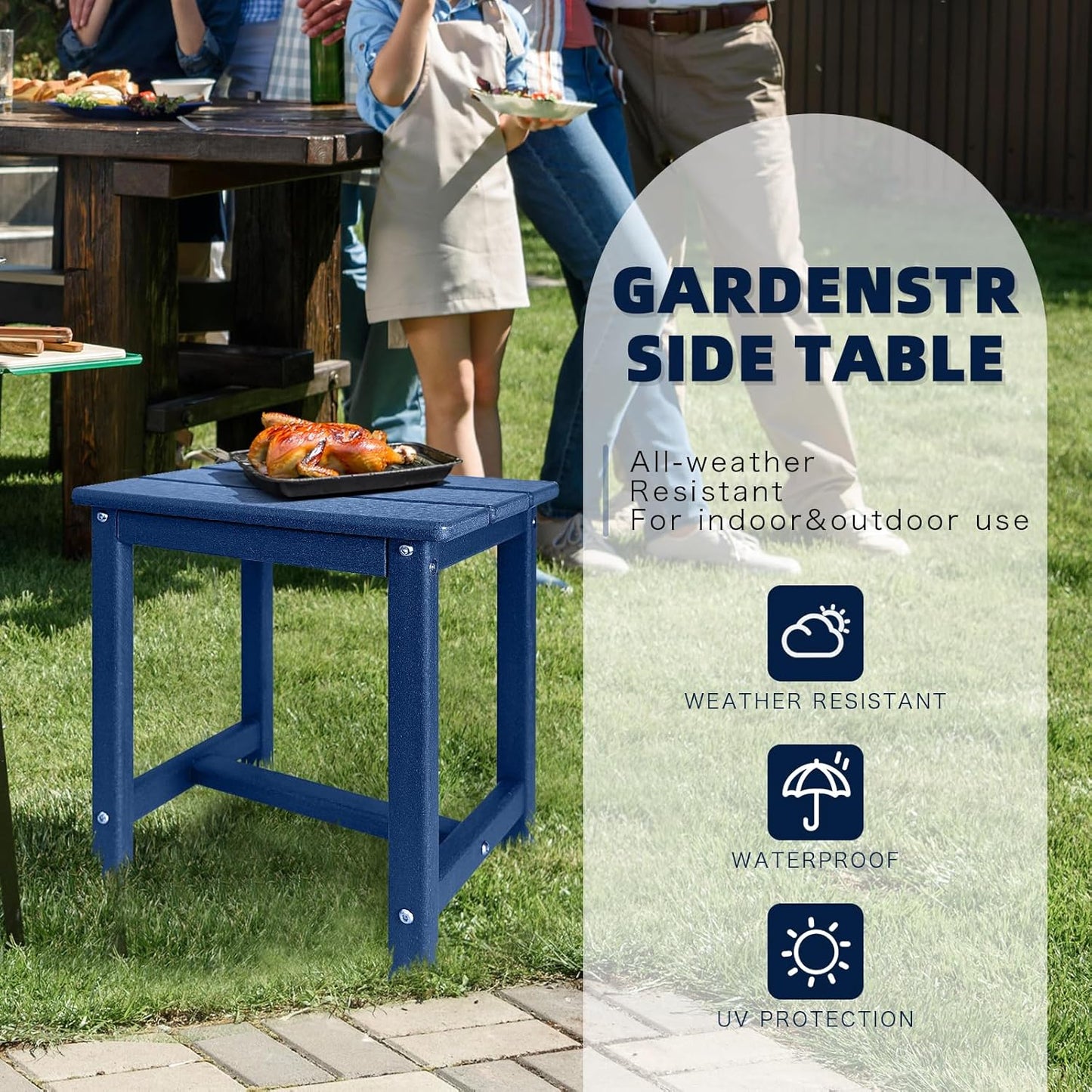 Adirondack Square Side Table,one-Tier Outdoor end Table, Patio Side Table for Pool,Porch,Backyard,Relaxing Companion (Blue)