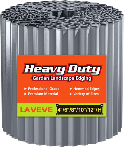 LAVEVE Corrugated Metal Garden Edging 6" x 40Ft, Landscape Edging Border for Lawn, Flower Bed, Garden Fence, Paver Edging (Light Gray)