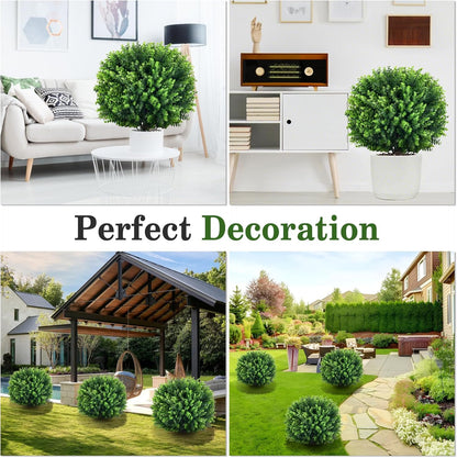 Artificial Topiary Tree with Eucalyptus, Set of 2 UV Resistant 17in Miniature Trees, Outdoor for Porch, Fake Bonsai Topiaries, Greenery Balls, Faux Shrubs for Planters, Curb Appeal Decor