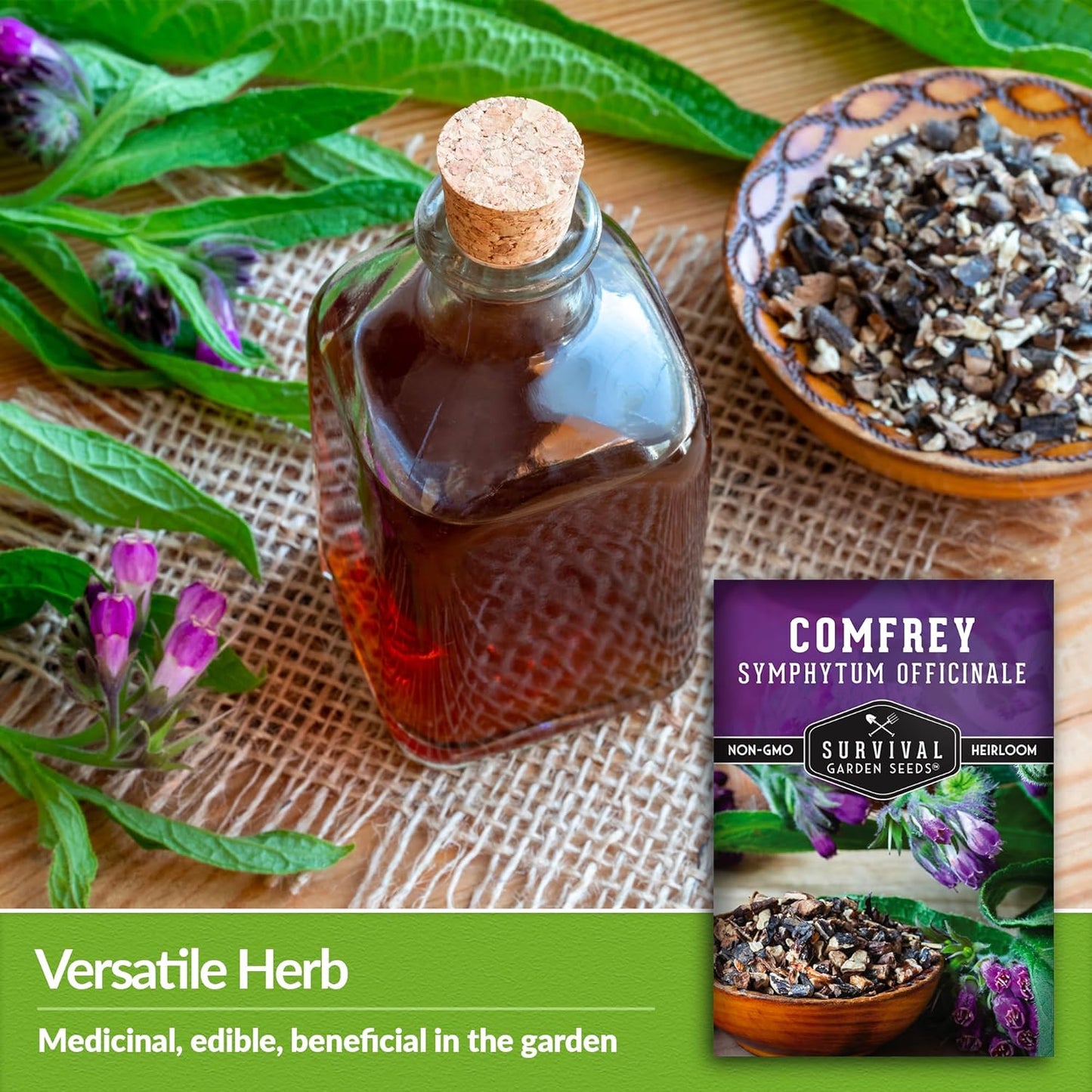Survival Garden Seeds Comfrey Seed for Planting - 2 Packets with Instructions to Plant and Grow Slippery Root Plants in Your Home Herb Garden - Symphytum officinale - Non-GMO Heirloom Seed Variety
