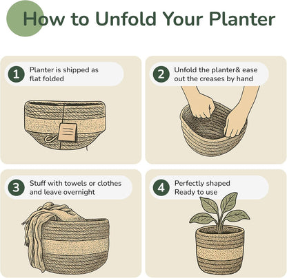 Jute Planter Basket-Woven Jute Rope Covers for Decorating Indoor/Outdoor Succulents, Small Plant Pots-Set of 2-Multi-Purpose Storage Bins 6.5 Inches - Modern Style Décor- Olive & Natural