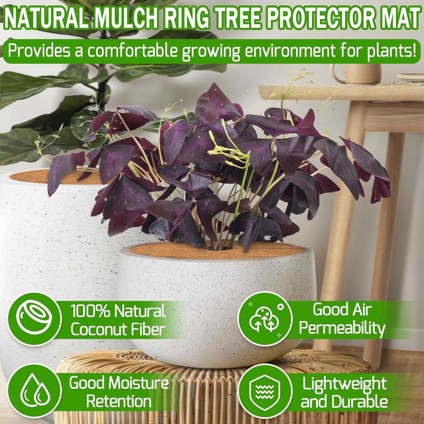 ZeeDix 3 Pack 14 Inch Coconut Fiber Mulch Ring, 100% Natural Coco Coir Tree Ring Mulch Mat Plant Protector Mat, Coconut Coir Discs Plant Pot Soil Cover for Indoor Outdoor Plants, Garden Decoration