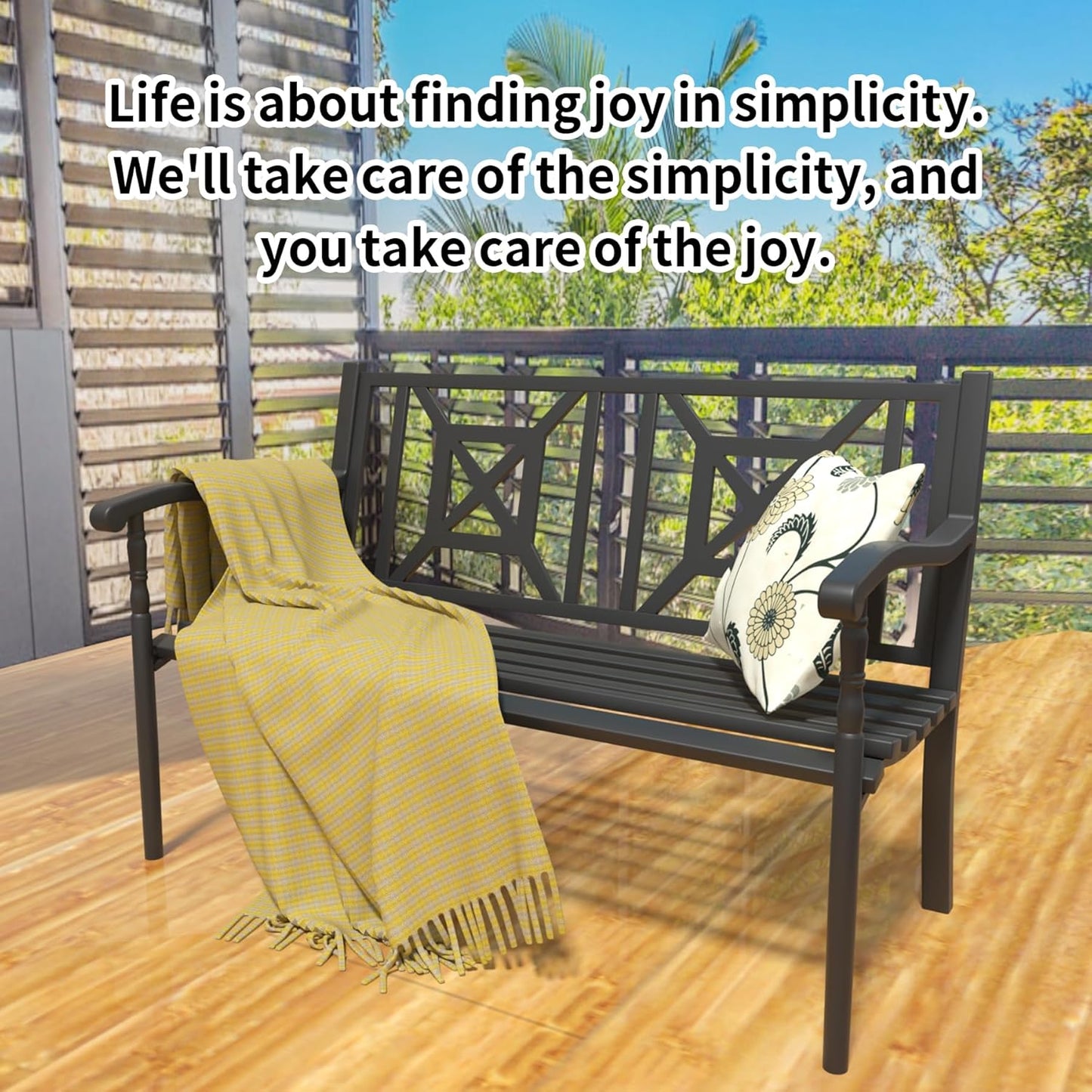 YLGJ&TIDY 50" Outdoor Bench, Metal Garden Bench, Patio Park Bench with Backrest & Armrests, Rust-Resistant, Perfect for Gardens, Parks, Porch, Lawn and Yard (BENCH05 2PK)