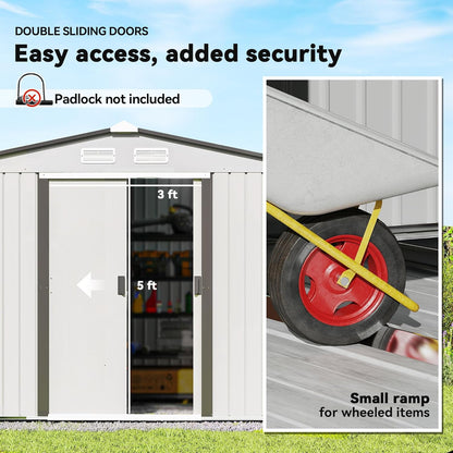 Outsunny 9' x 6' Outdoor Storage Shed, Garden Tool Metal Shed with Foundation Kit, Double Lockable Door, Air Vents and Sloping Roof, for Backyard, Patio, Lawn, Silver