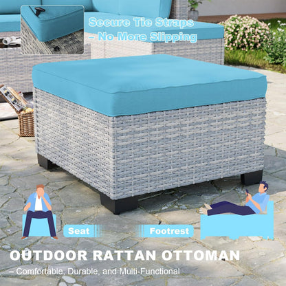12-Piece Patio Furniture Set, Outdoor Patio Furniture with Swivel Chairs Set, Ottomans, Modular Patio Sofa, Dual-Strand Wicker Rattan, Rust-Resistant Frame, Lake Blue