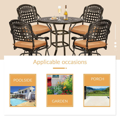 5 Pieces Patio Swivel Bar Set, Patio Bar Table and Chairs Set, All-Weather Cast Aluminum Outdoor Swivel Bar Stools of 4 and 38.5" Bar Table, High Top Bistro Set for Deck, Pool, Garden