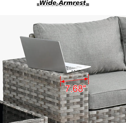 HOOOWOOO Modular Patio Outdoor Sectional Furniture Set,6 Piece Wicker Conversation Sofa Set,Out Door Couch Set with Wide Arm for Outside All Weather(Dark Grey)