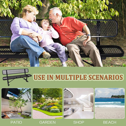 4/6/8 Feet Park Bench for Outside Heavy Duty Metal, Garden Benches Outdoor Bench with Backrest & Portable Frame, for Shopping Malls Stores Parks Patios Decks, Black