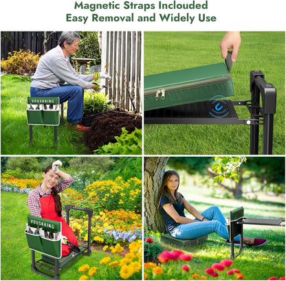 New Upgrade Foldable Garden Kneeler and Seat,Thicker Wider Softer Garden Kneeler with Straps,350lbs Heavy Duty Garden Stool with Tool Bag, Gardening Gift for Women and Men Green