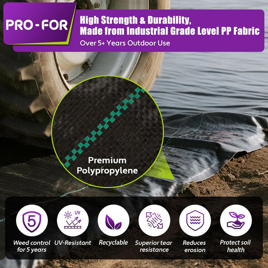 Heavy Duty Weed Barrier Fabric 3ft x 100ft, Landscape Ground Cover for Gardens & Driveways, Premium Weed Control with 10 U Shaped Staples