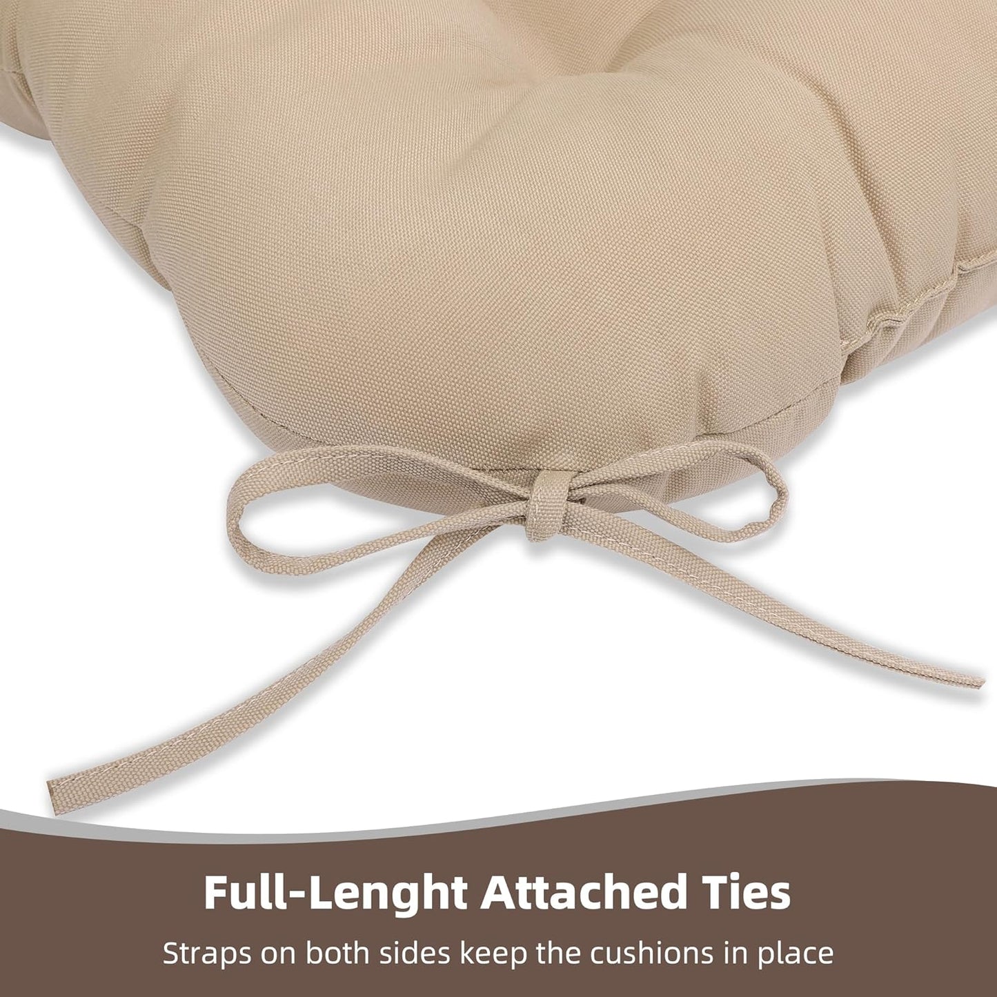 RACE LEAF Outdoor Seat Cushions Set of 2, 19" x 19" Square Patio Cushions, Plump Filling Tufted Water-Resistant Olefin Chair Seat Cushion with Ties for Non-Slip Support, Khaki