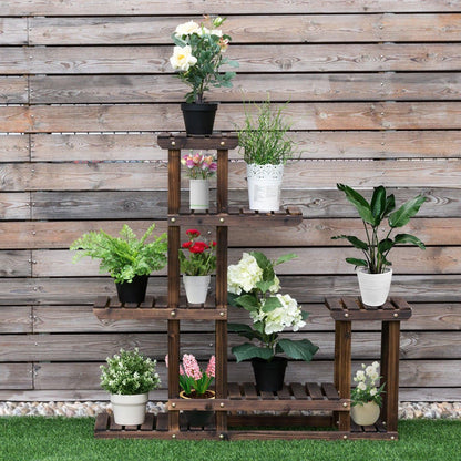 Giantex 6 Tier Wooden Plant Stand, 10 Pots Flower Display Rack, Vertical Shelves Plant Pot Holder, Multiple Tier Plant Succulent Bonsai Organizer Storage for Home Patio Balcony Garden